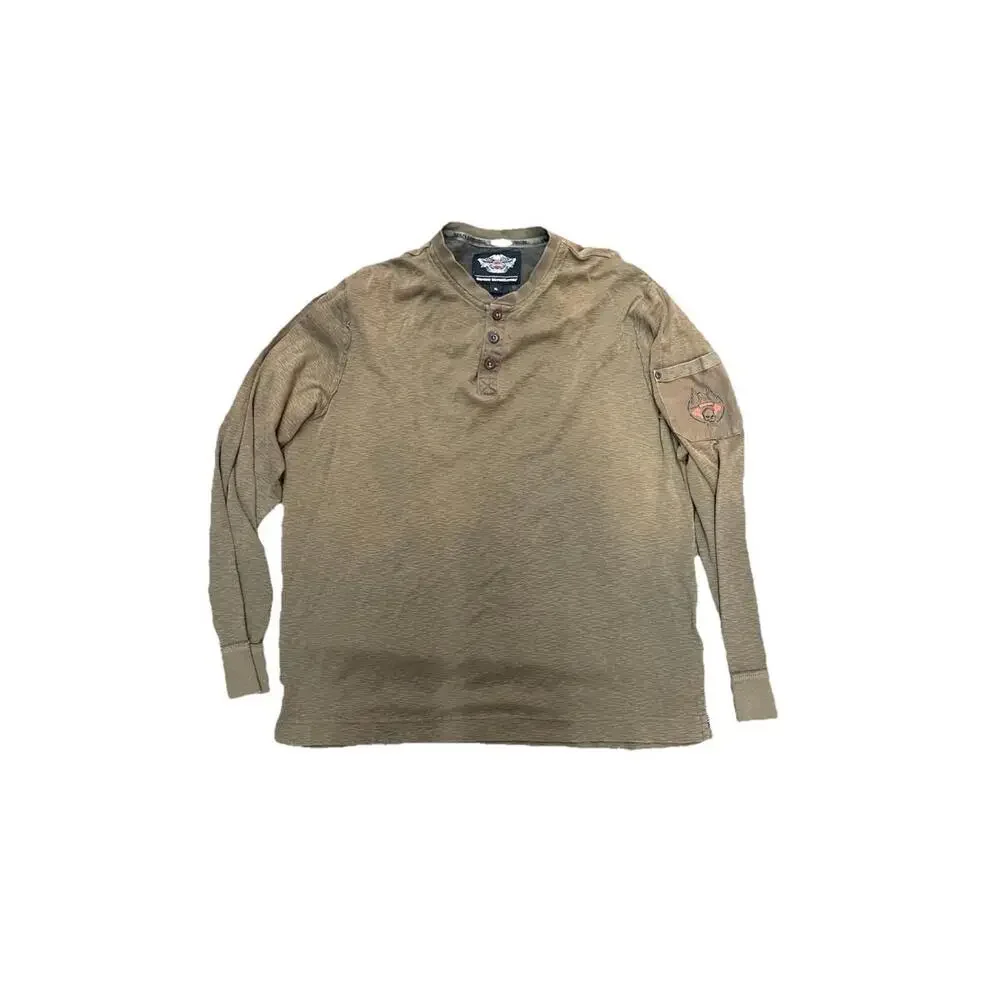 Mens Harley Davidson Motorcycles Long Sleeve Henley Button Up Logo‎ Shirt XL H12